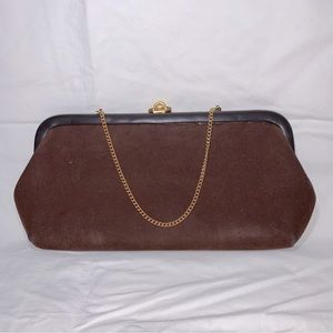Brown and Gold 12” Chain Suede-Like Womens Handbag New